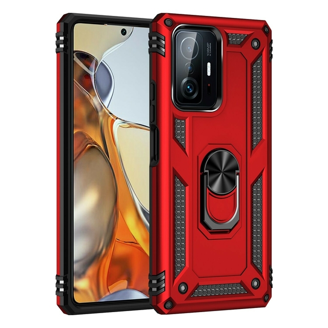 Protectores para celular  para Xiaomi  11T / 11T Pro Funda reforzada con anillo v2 Rojo